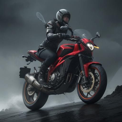 Dragonfly Superbike Wheelie in Hurricane, Digital Art