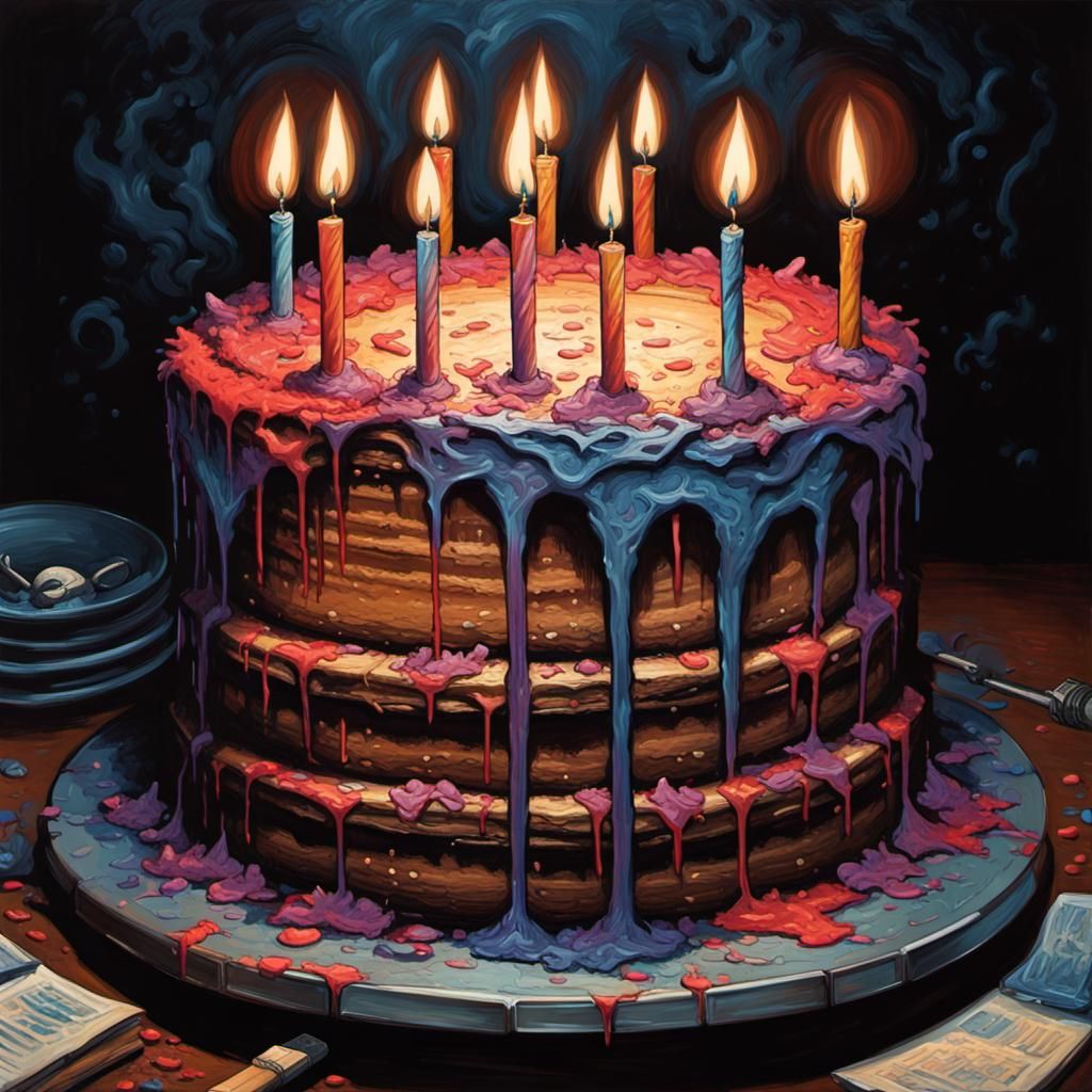 Beautiful Birthday Cake in Expressionist Style