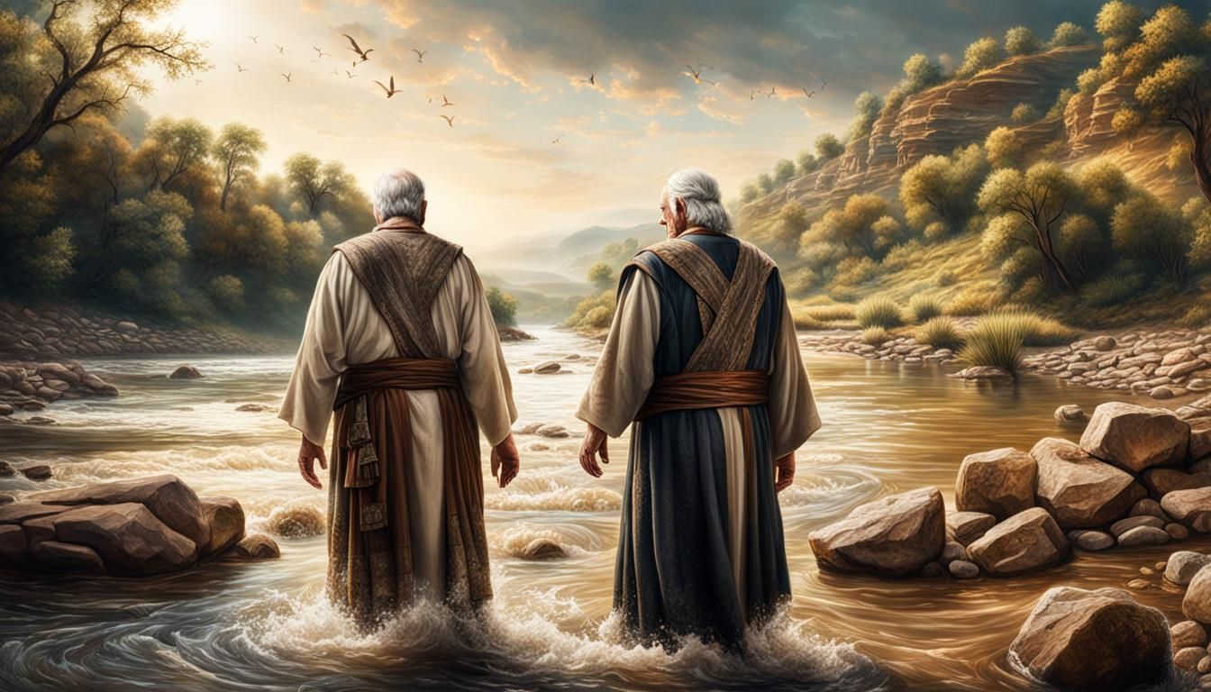 Biblical Prophets by a River: Hyperrealistic Splash Art