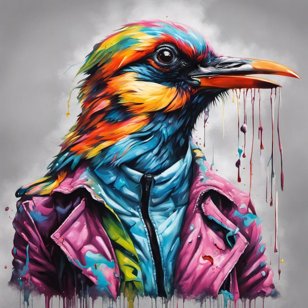 Bird Portrait in Coat and Pants: Graffiti Art
