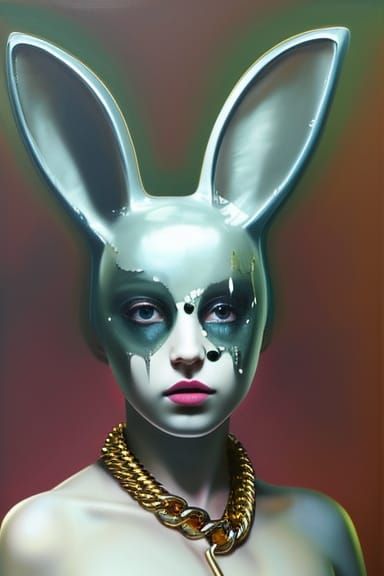 Girl in Latex Bunny Mask Street Art