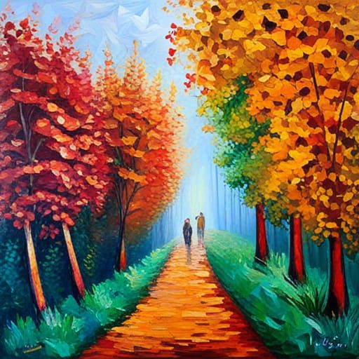 Autumn Leaves in Expressionist Impasto Style