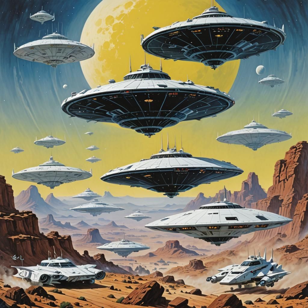 Saucer Spaceships in Robot Alien Space Battle