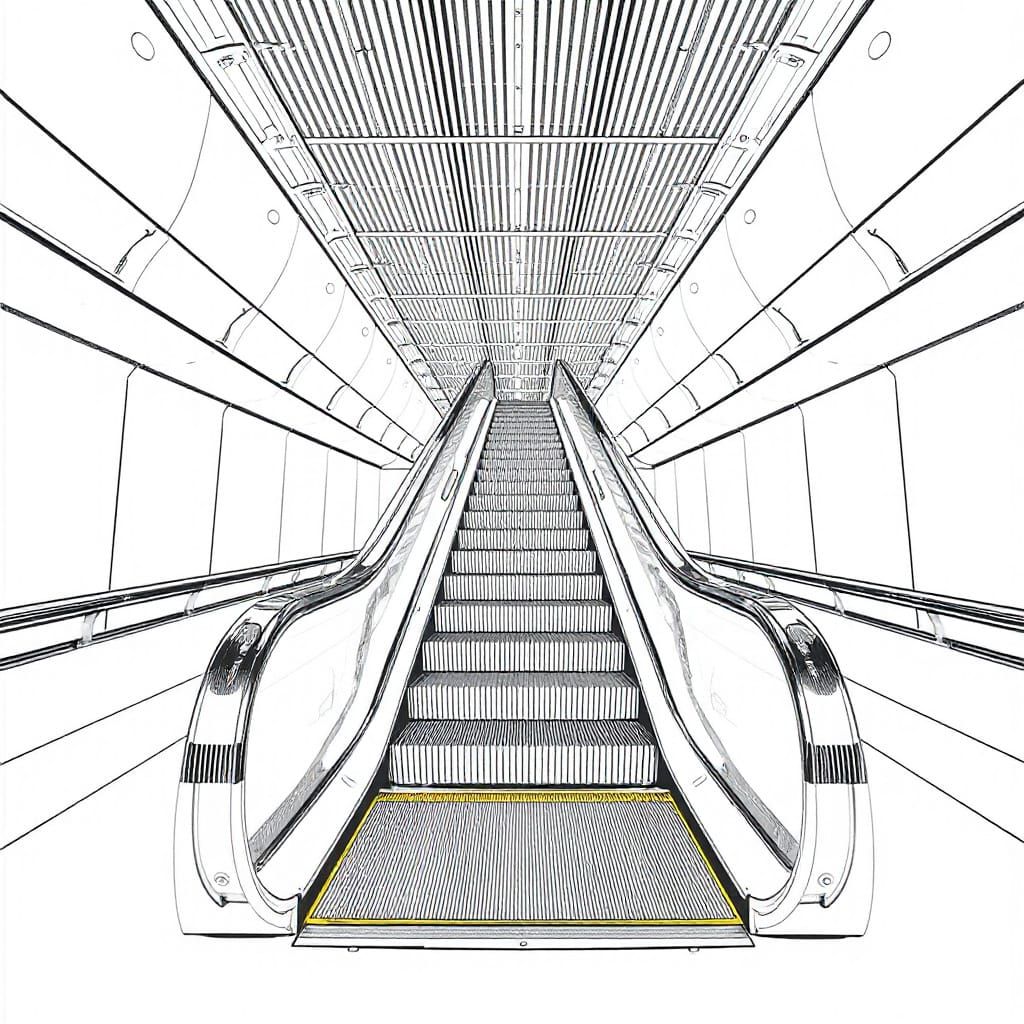 Sleek Black and White Escalator in Modern Architectural Sett...