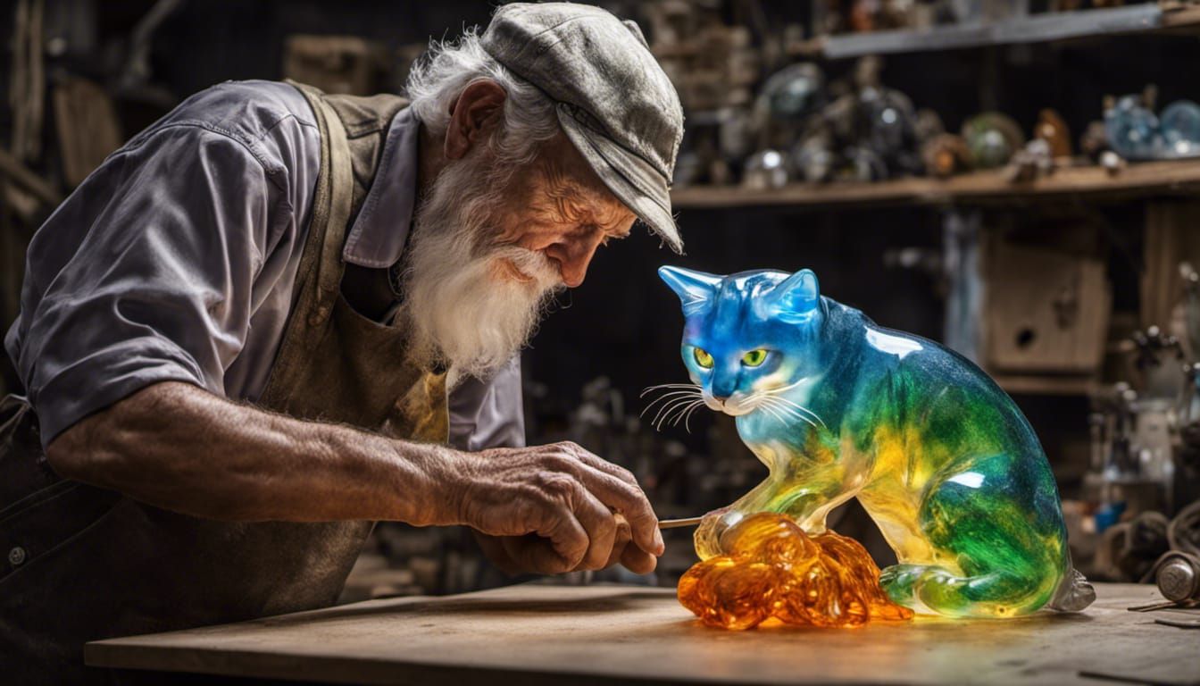 Glassblower Creates Dichroic Cat Sculpture in Workshop