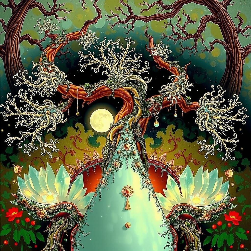 Glowing Ancient Tree Capturing Universal Energy