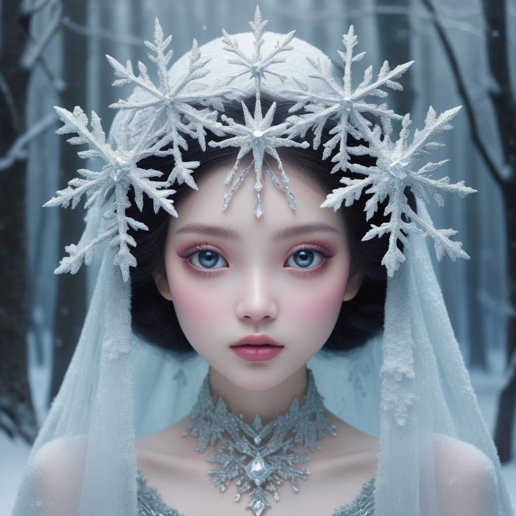 Enchanted Diamond Goddess in Snowy Night Sky