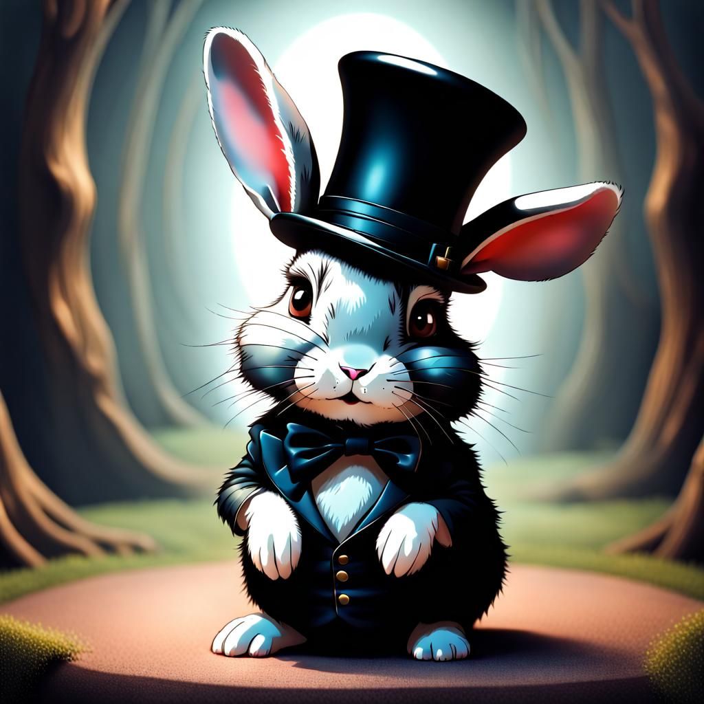 Adorable Bunny in Top Hat Magician Outfit