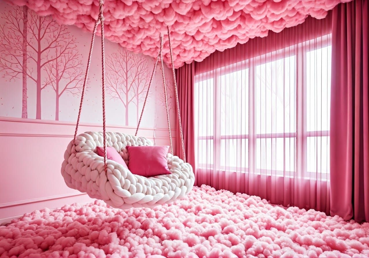 Whimsical Cloud Swing in a Pastel Paradise