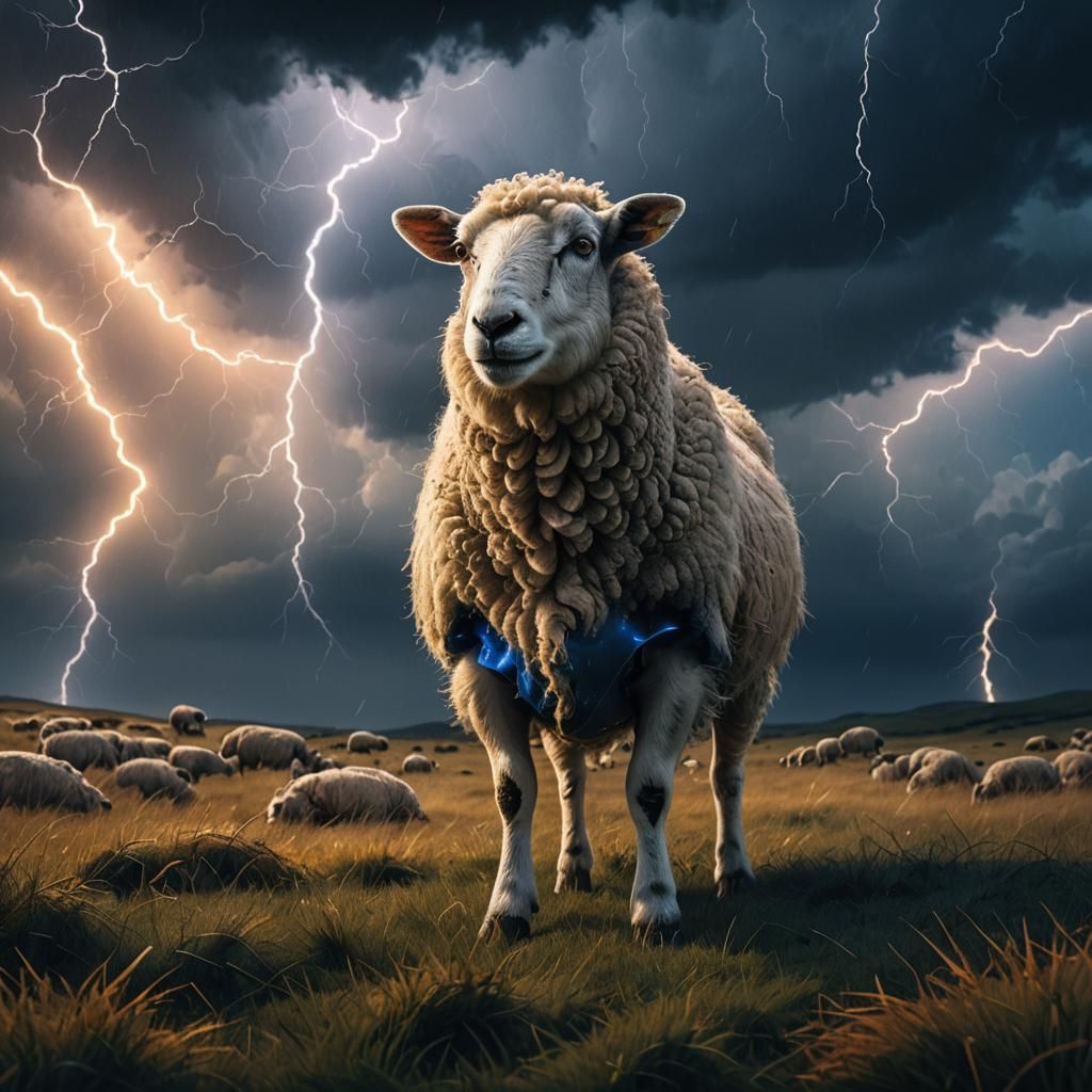 Sheep in Lightning Storm Digital Matte Painting