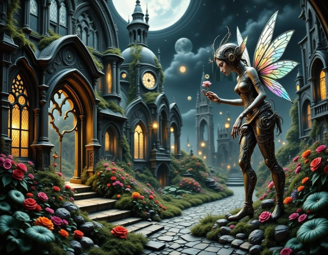 Clockwork Pixies Tend Biomechanical Cathedral Garden