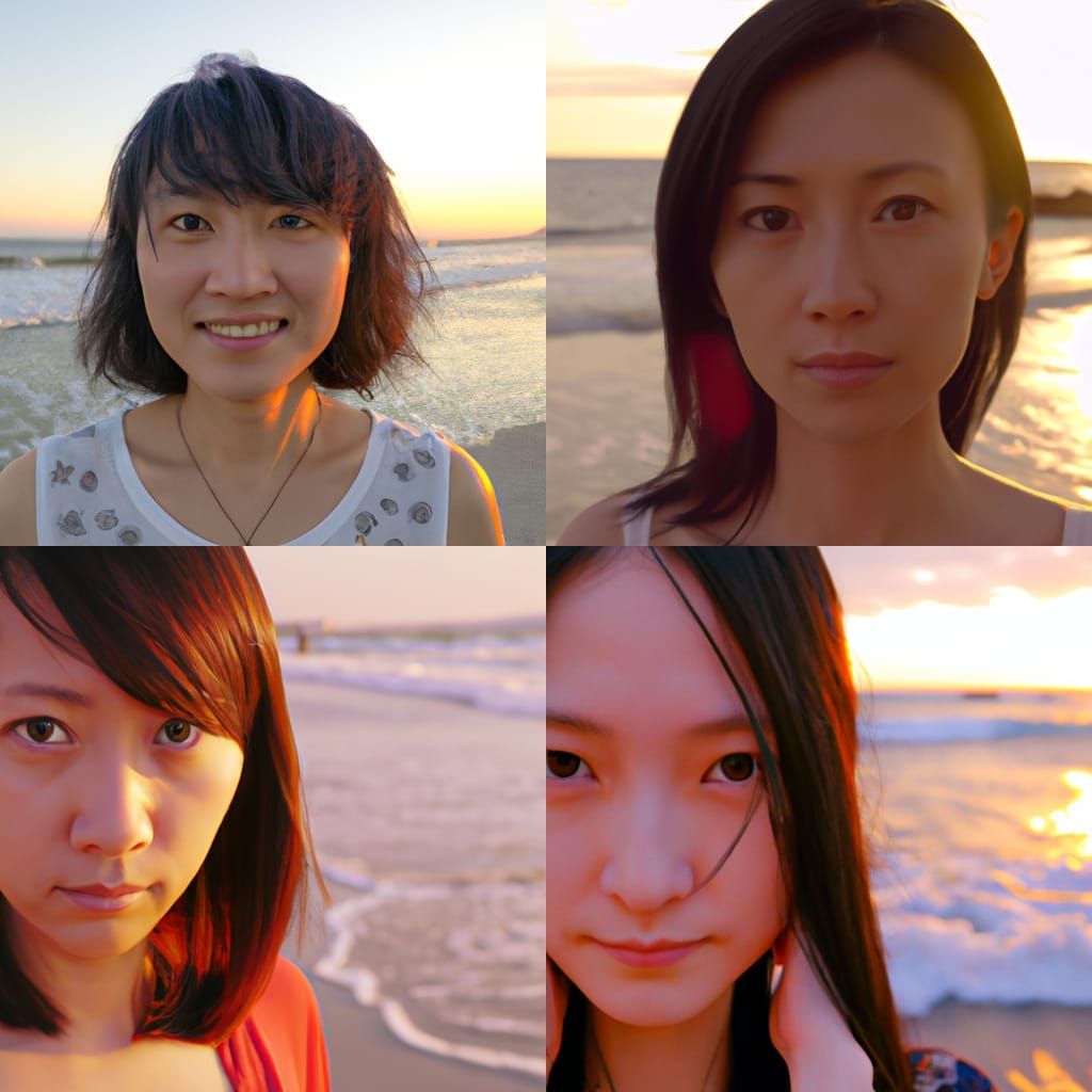 Beautiful Japanese Lady on Beach at Sunset