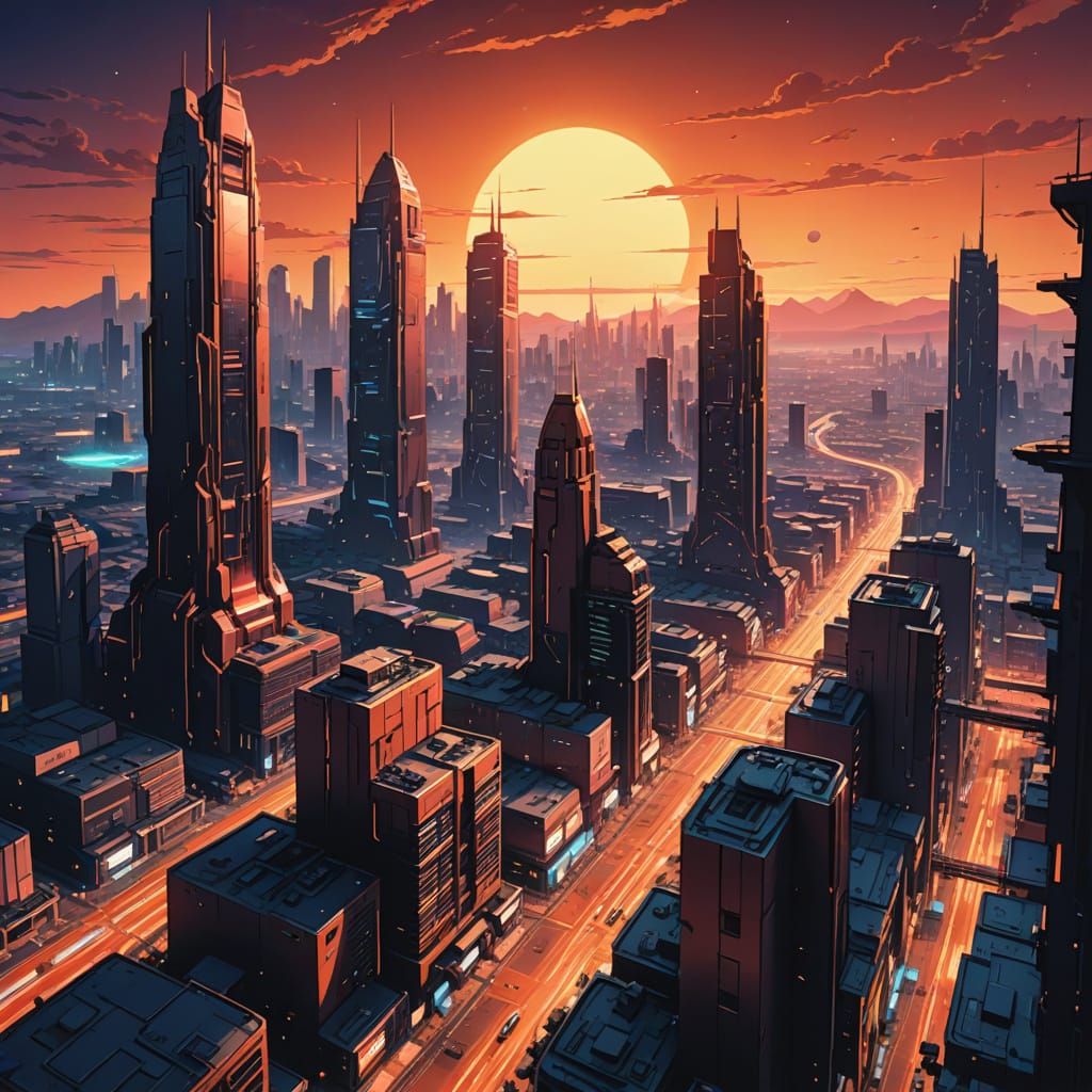 Cyberpunk Mars Cityscape in Vibrant Cel-Shaded Style