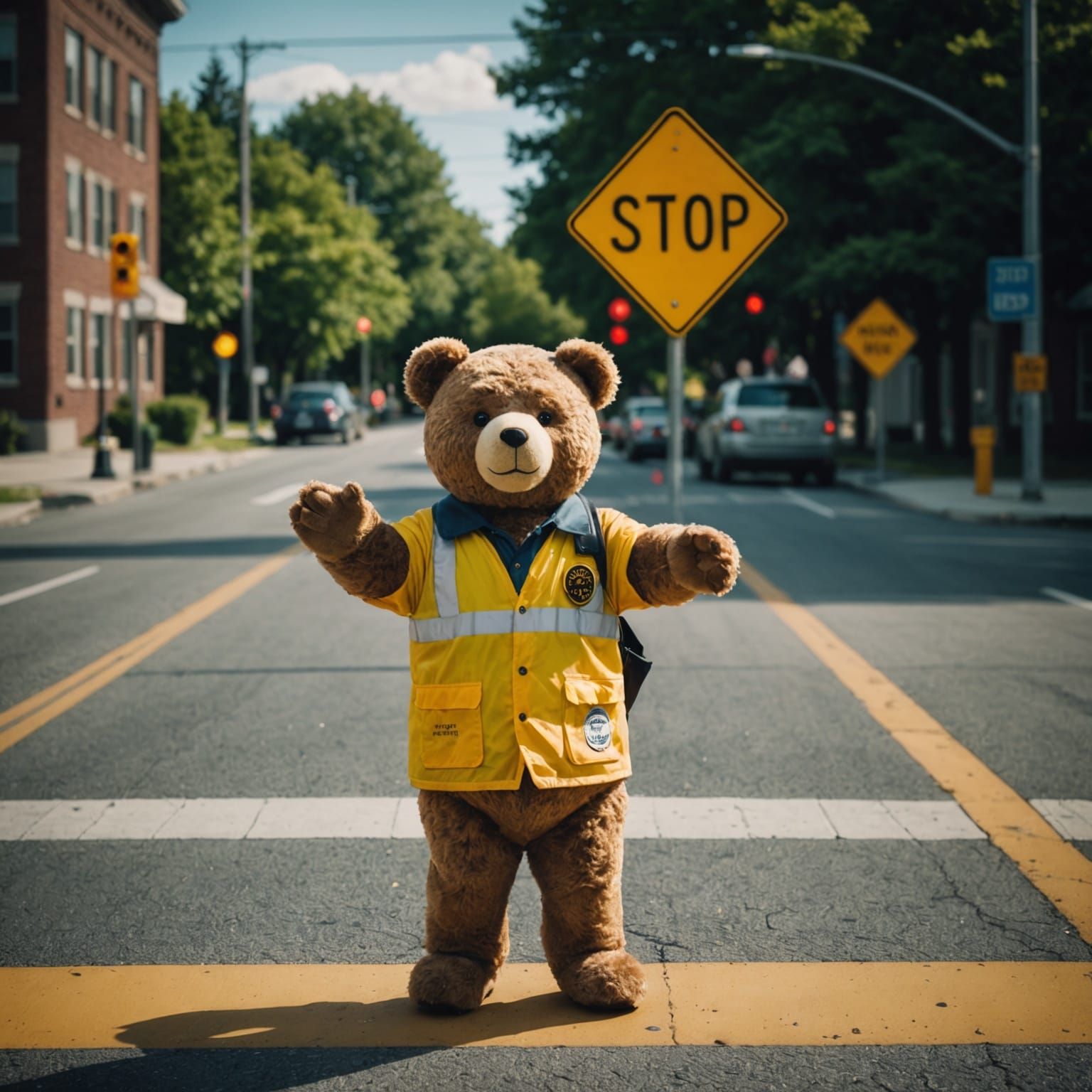 Teddy Bear Crossing Guard Directing Traffic