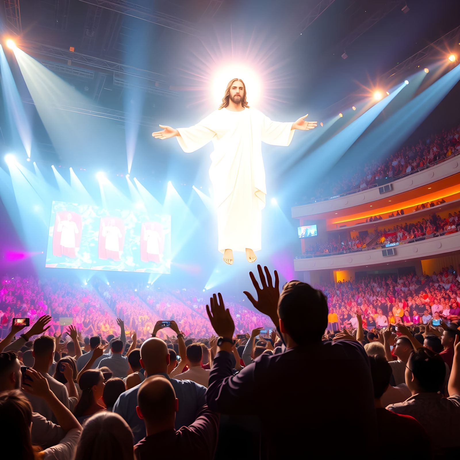 Jesus Christ Hologram Radiates Blessings in Ecstatic Christi...