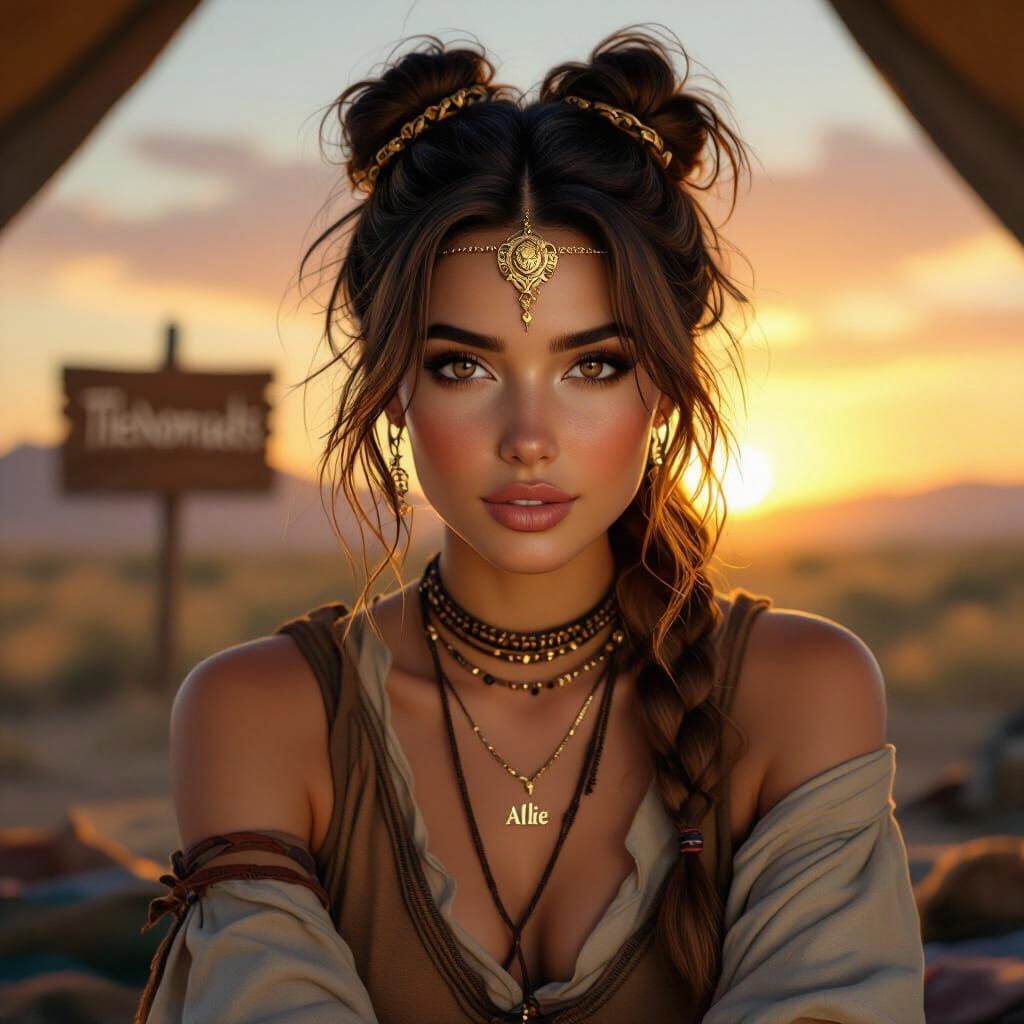 Nomad Woman at Sunset: Photorealistic Digital Art
