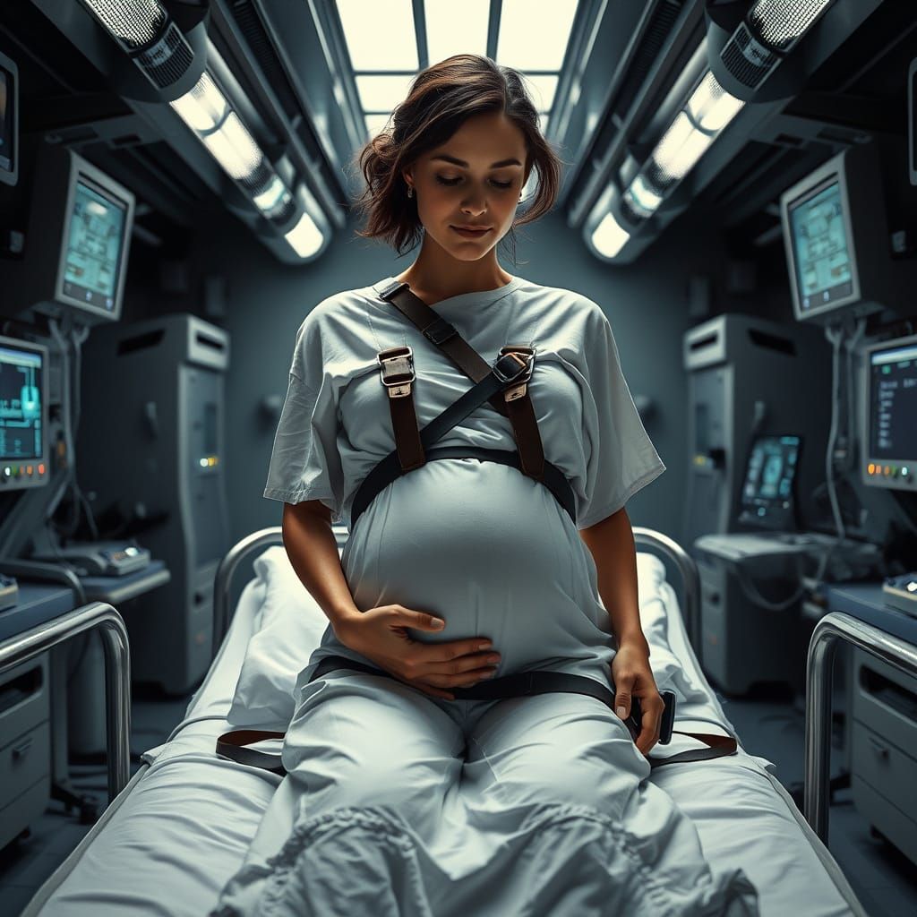 Pregnant Woman in Futuristic Medical Laboratory