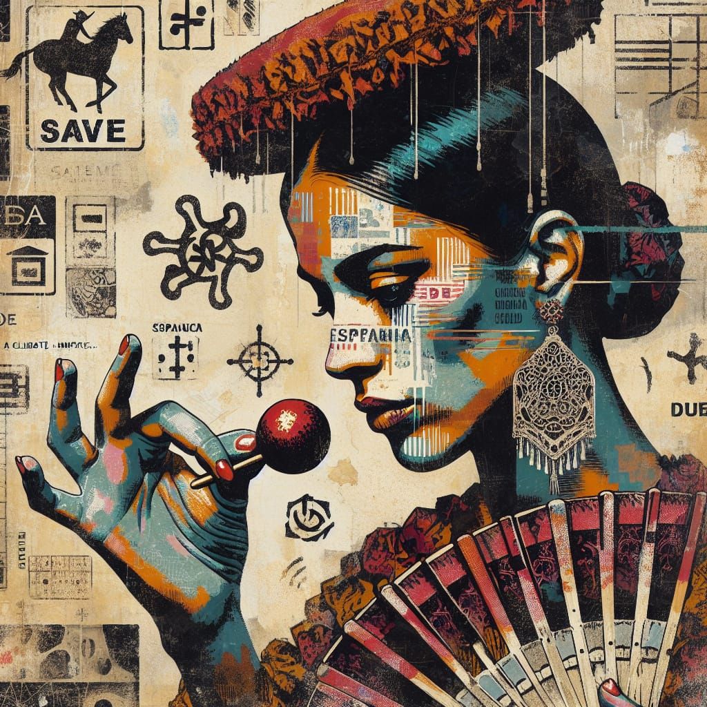 A post-impressionistic painting  of a female flamenco dancer