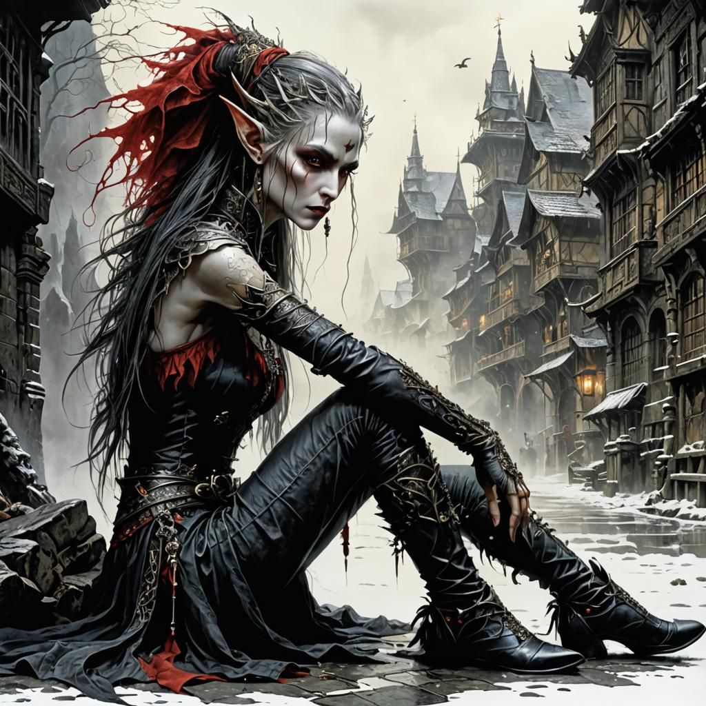 Vampire Elf: Detailed Dark Fantasy Masterpiece