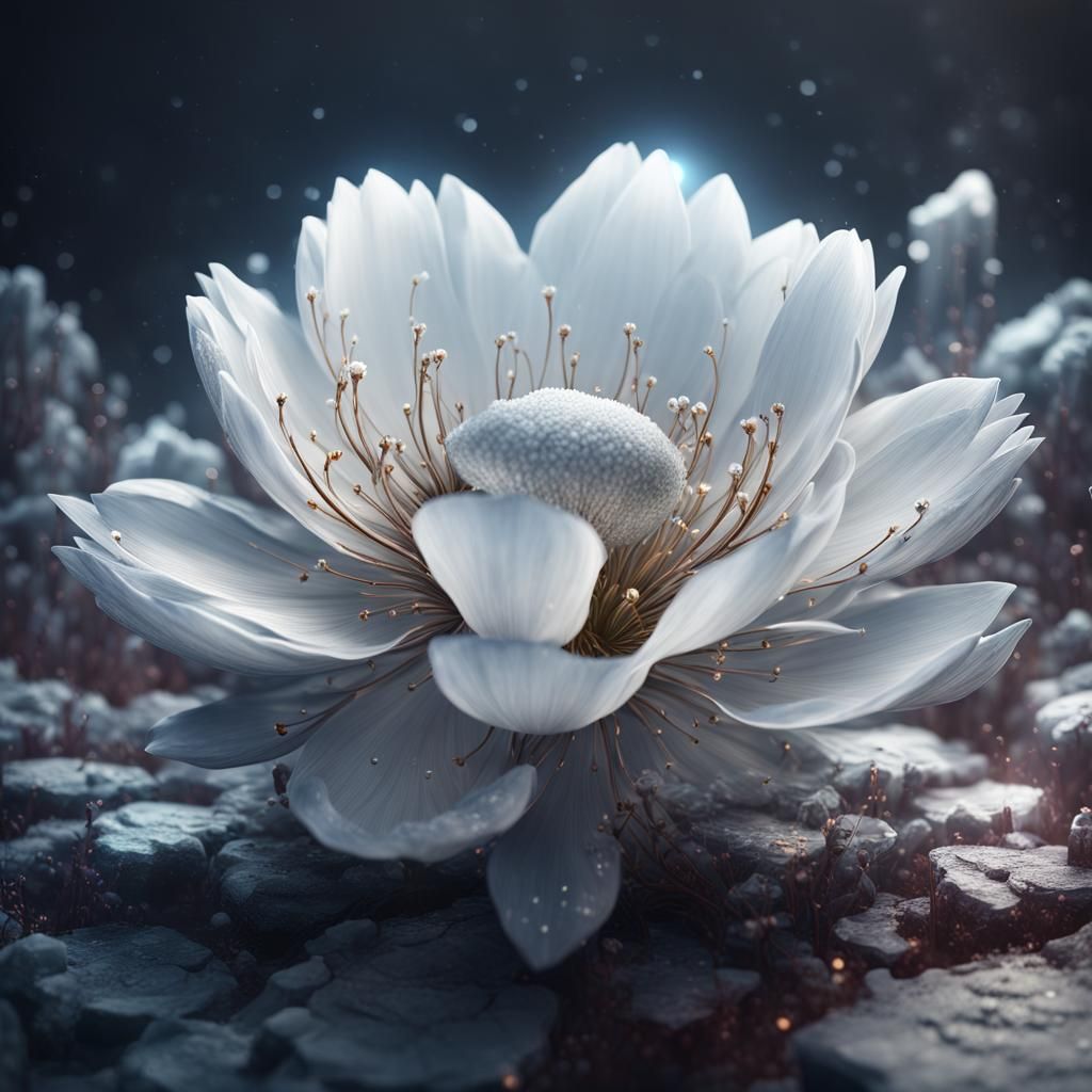 Crystal White Flower: Detailed Matte Painting