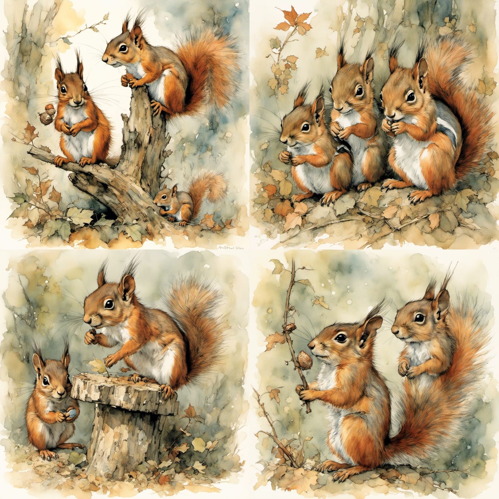 Squirrels in Arthur Rackham Style