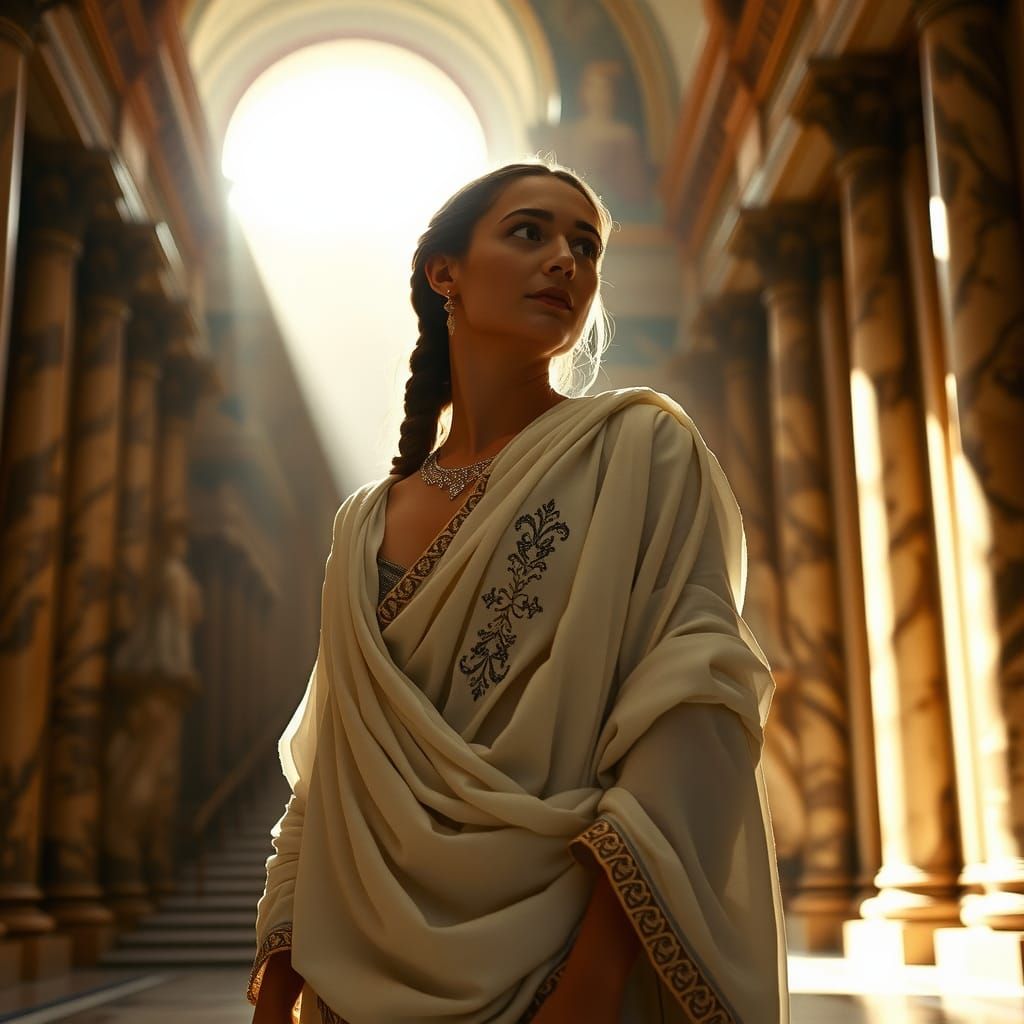 Stately Roman Woman in Grand Atrium