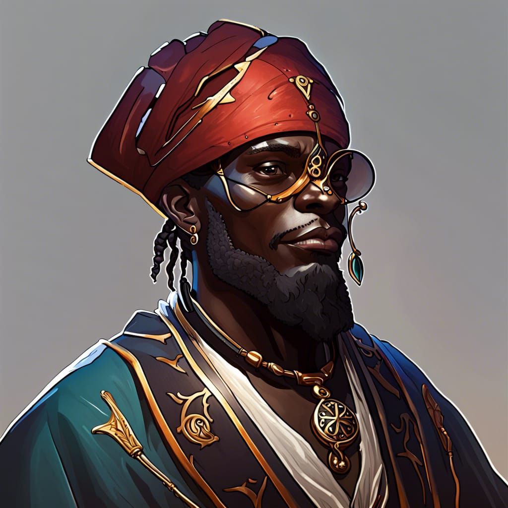 Pirate Voudou Priest Reads: Hyperdetailed Portrait