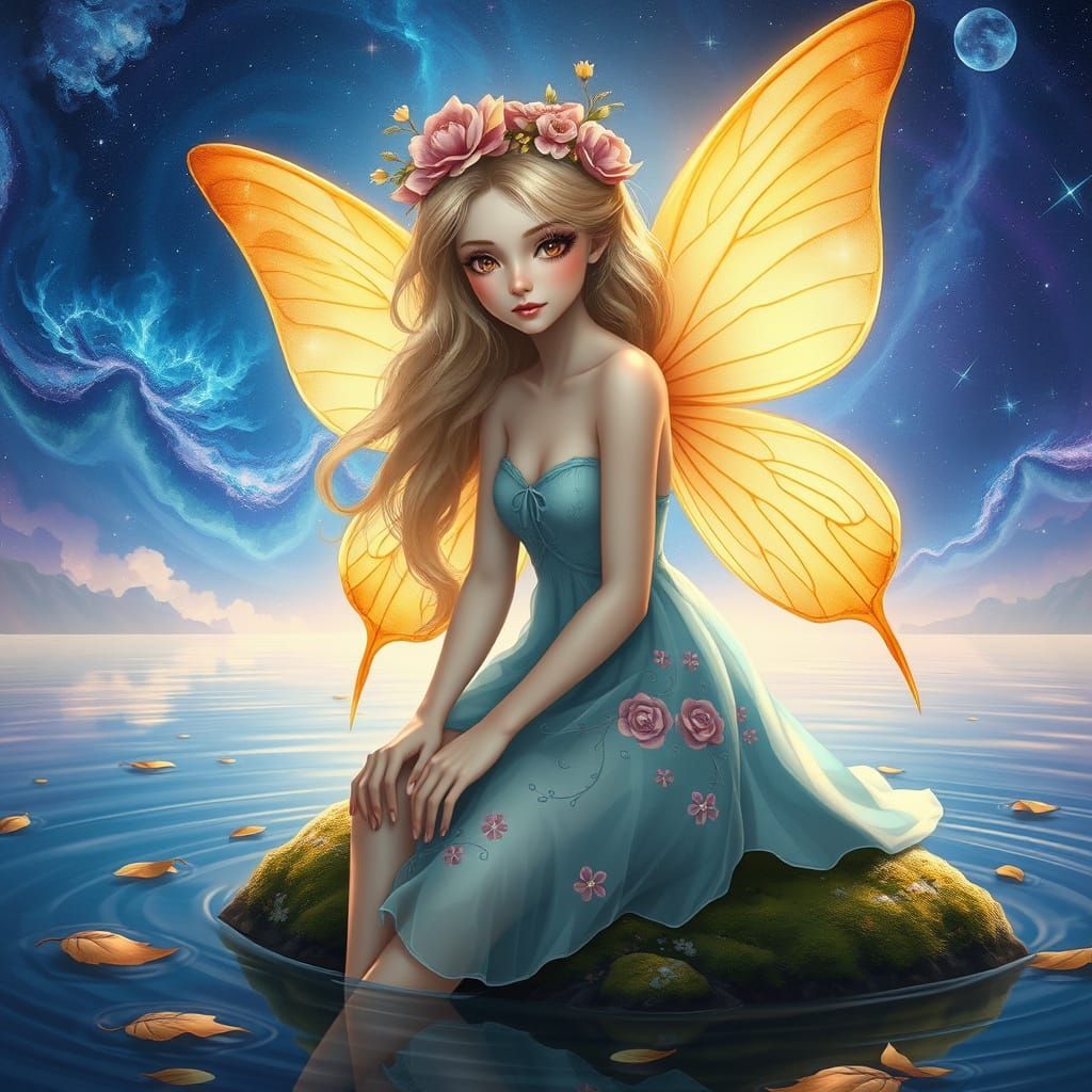 Whispering Fairy Amidst Cosmic Wonders in Dreamy Digital Art