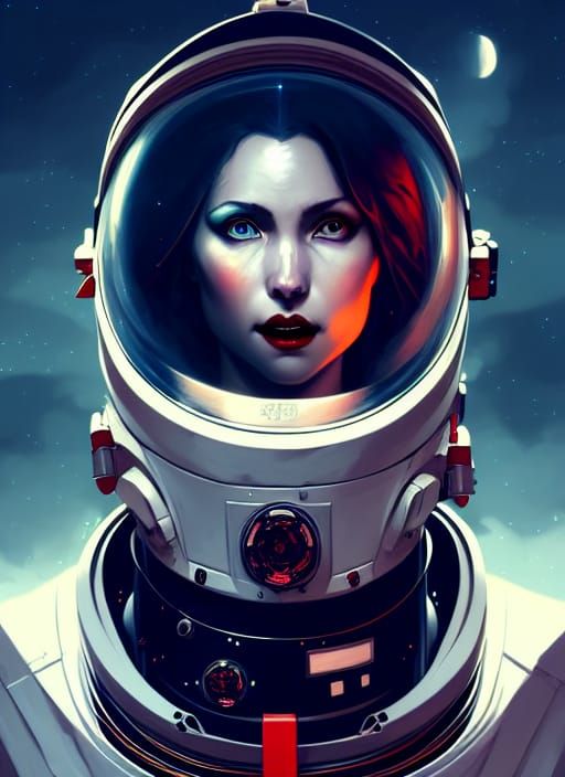 Vampire Astronaut Portrait in Art Nouveau Style