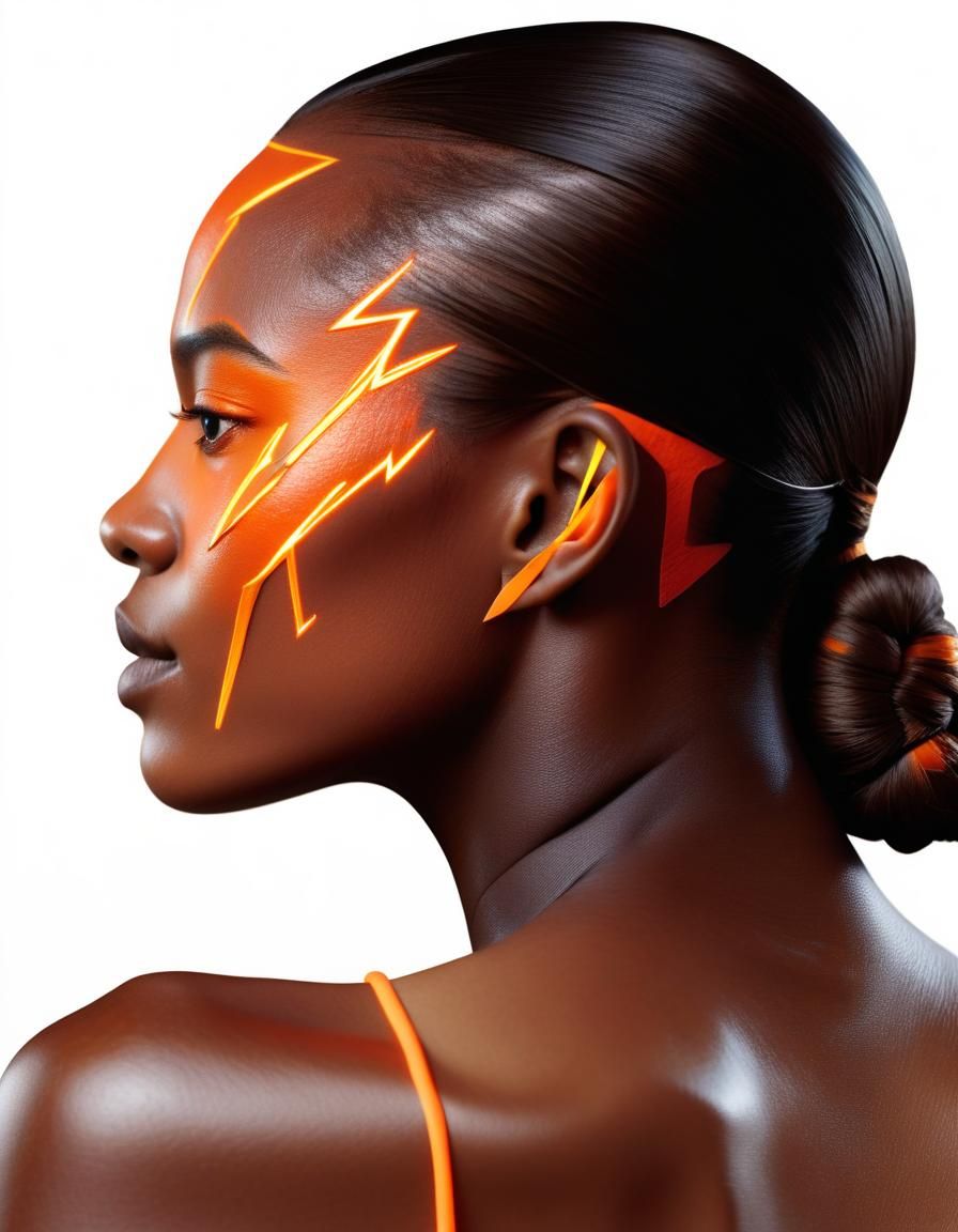 Striking Profile of Woman with Neon Lightning Design