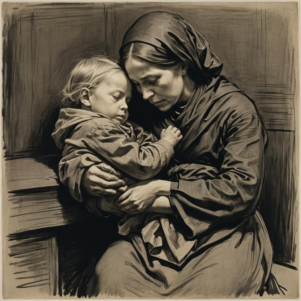 Mother and Child in Kollwitz-Inspired Style