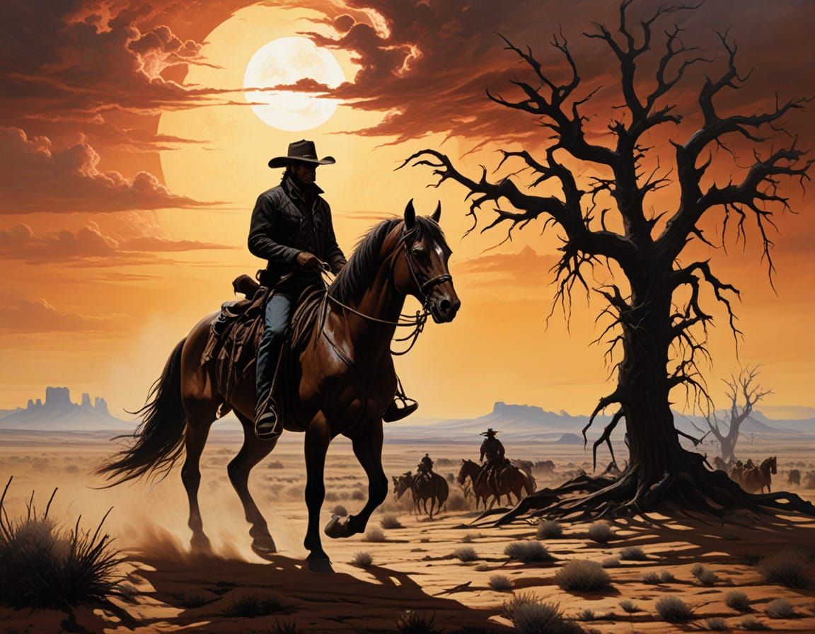 Rugged Cowboy Rides into Crimson Twilight