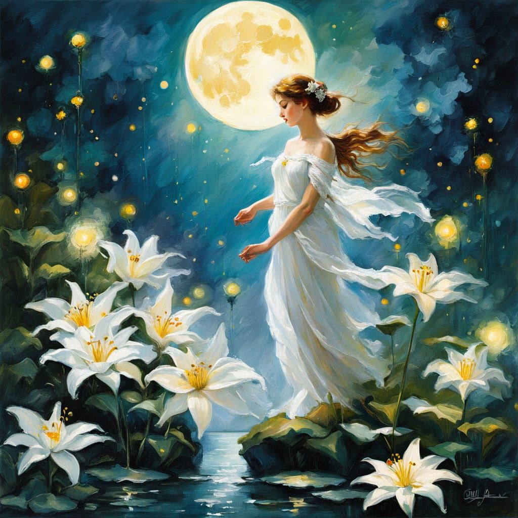 Celestial Garden Fairies Dancing Under Midsummer Moon