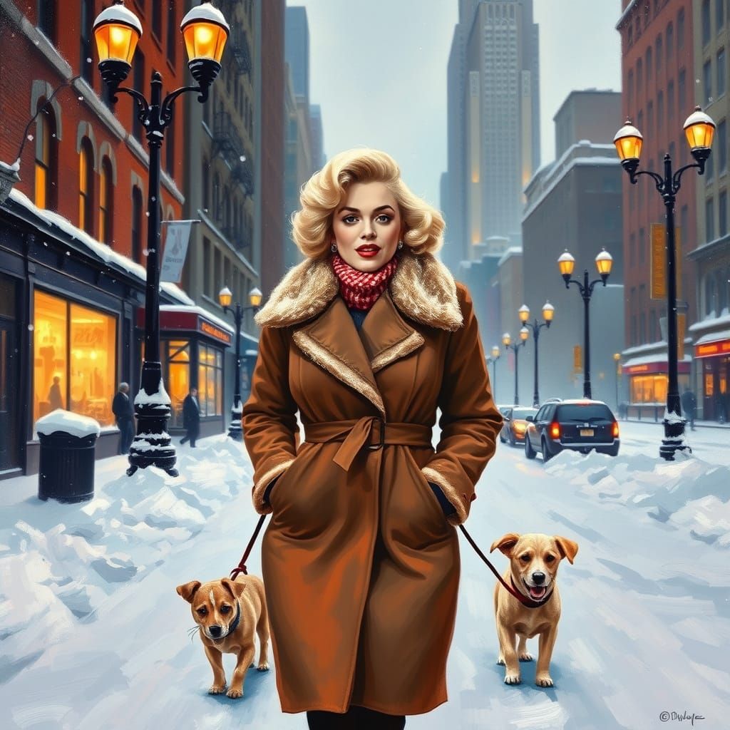 Vintage Hollywood Starlet Walks Dog in 1950s New York City, ...