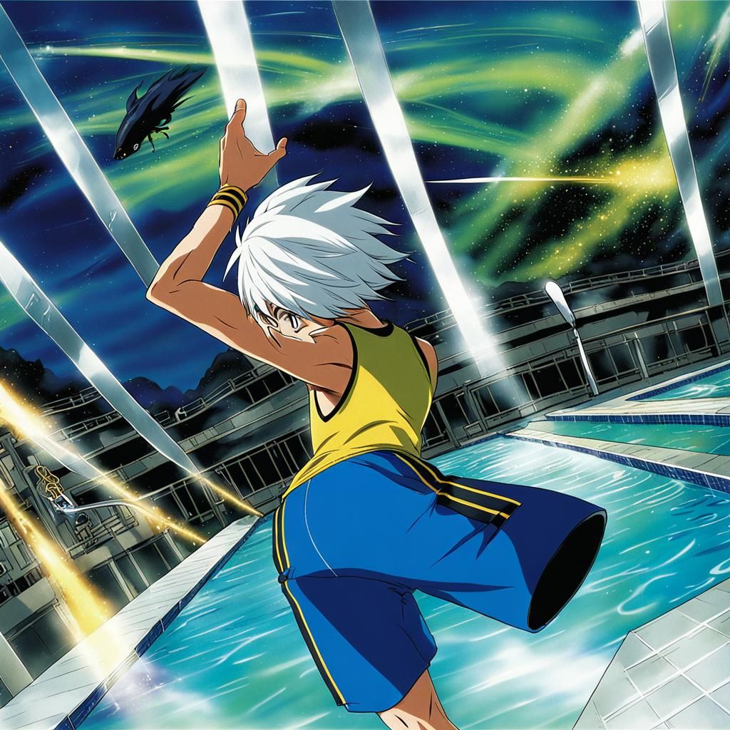 Anime Teen Boy at Pool in Manga Style