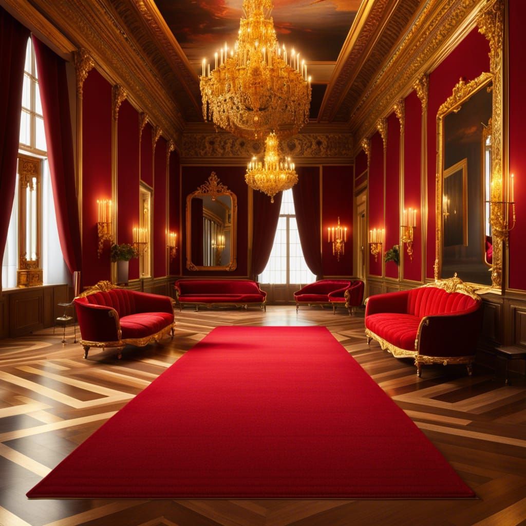 Opulent Baroque Hallway with Crimson Carpet