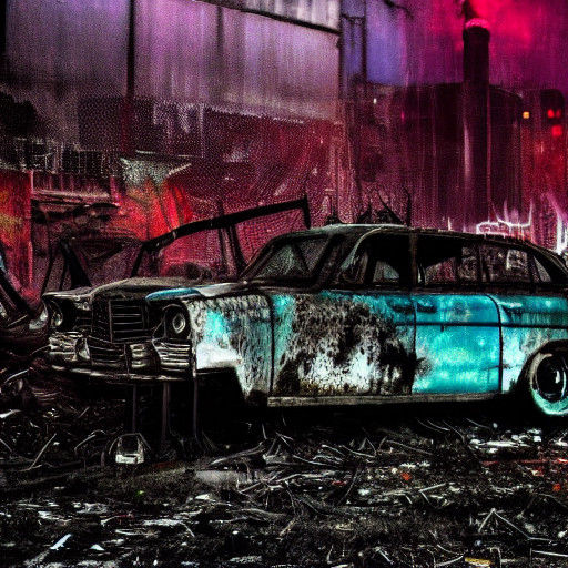 Eerie Dystopian Scene in Neon Light and Fog