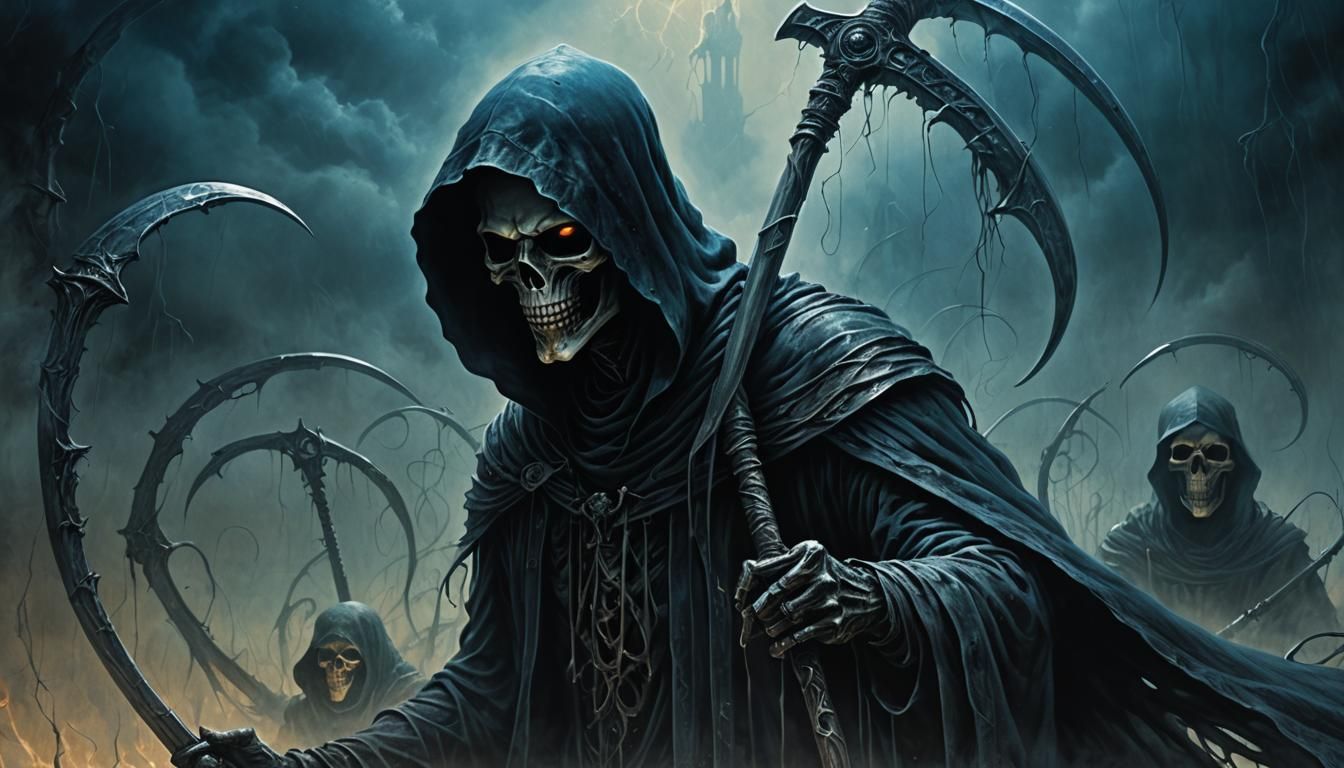Grim Reaper Close-up in Dark Surrealist Style