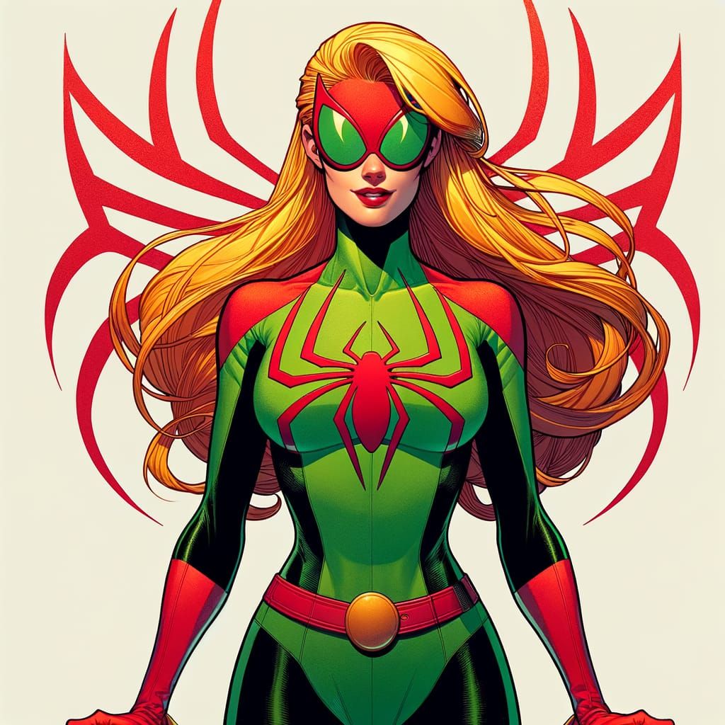 Vintage Comic Superheroine with Spider-Web Design