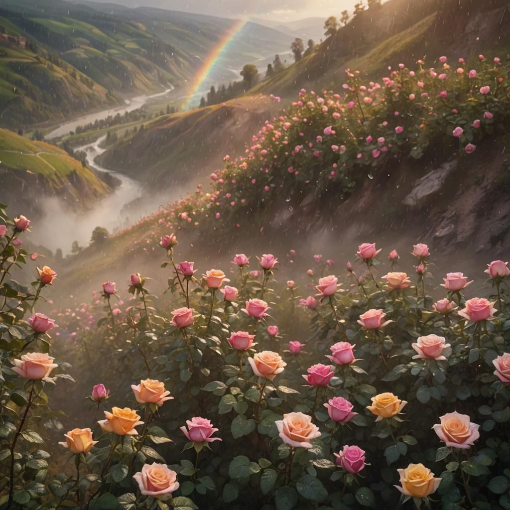 Impressionist Rose Valley in the Rain