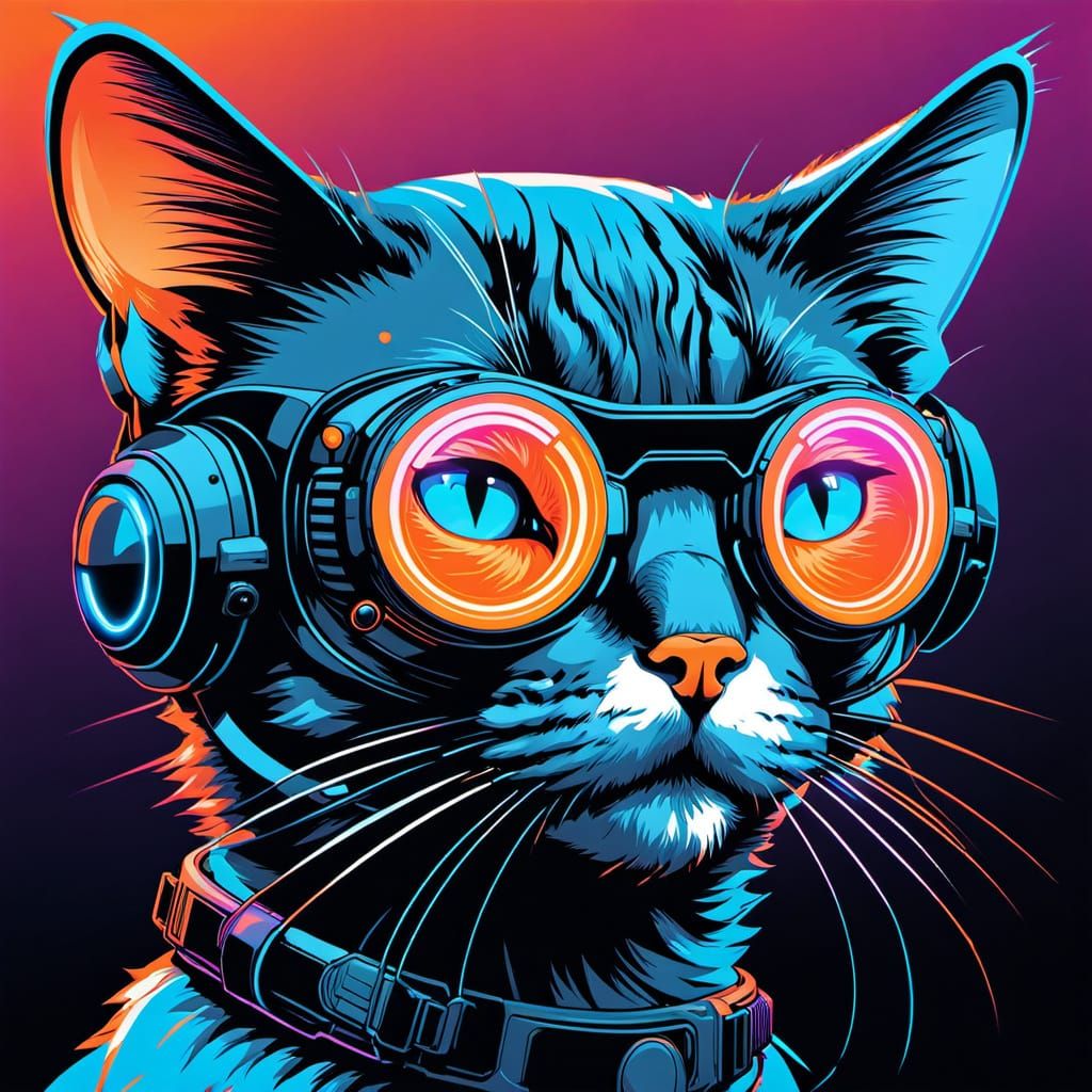 Cyberpunk Glitch Cat with VR Goggles