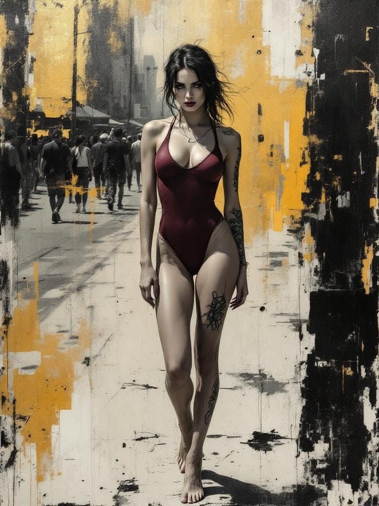 Edgy Tattooed Woman in Film Noir Aesthetic