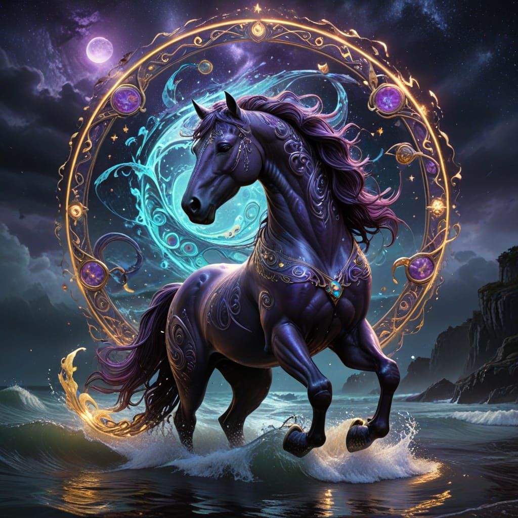 Ethereal Magic Horse Rises from Mystical Waters