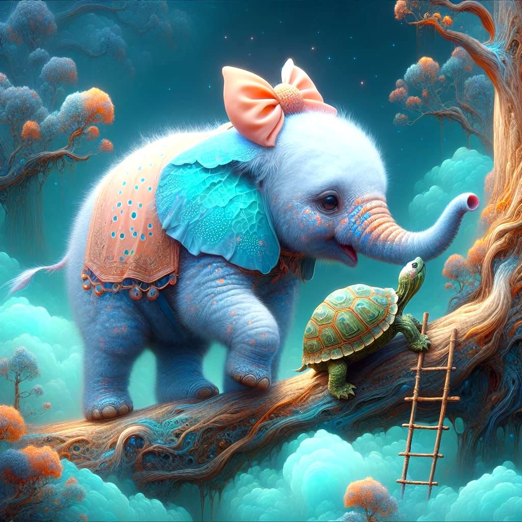 Fantasy Elephant and Turtle in Matte Painting Style