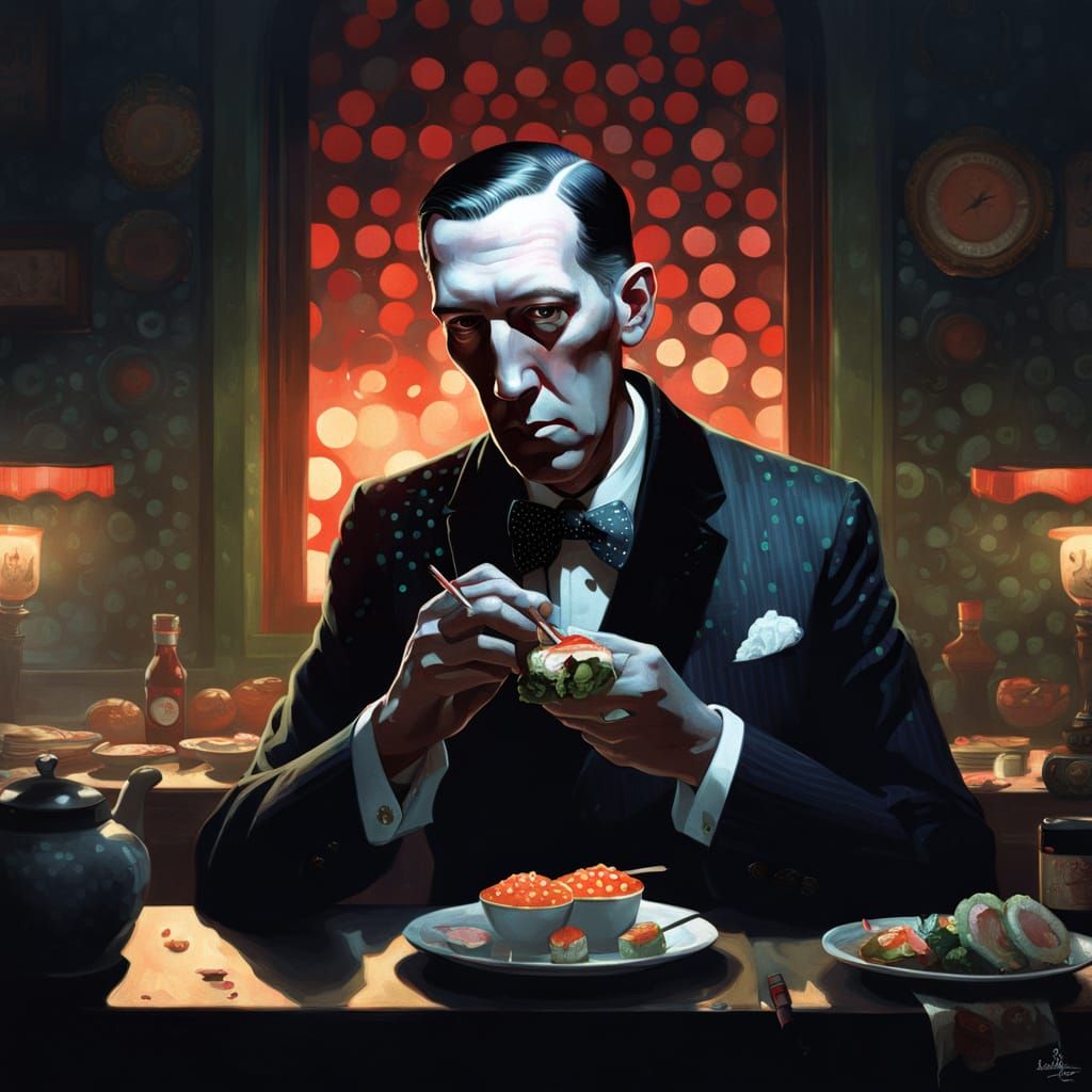 H.P. Lovecraft Portrait in Polka Dots, Digital Art