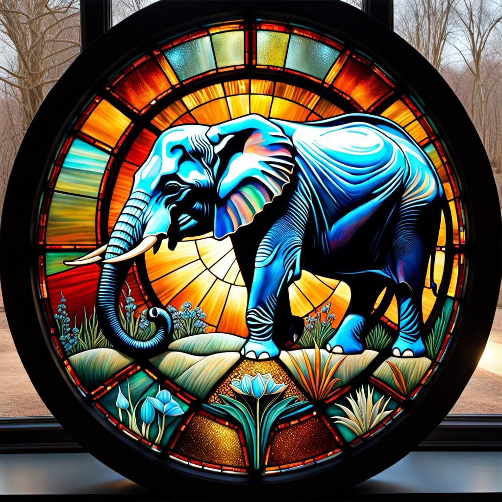 Ethereal Stained Glass Elephant in Surreal Style