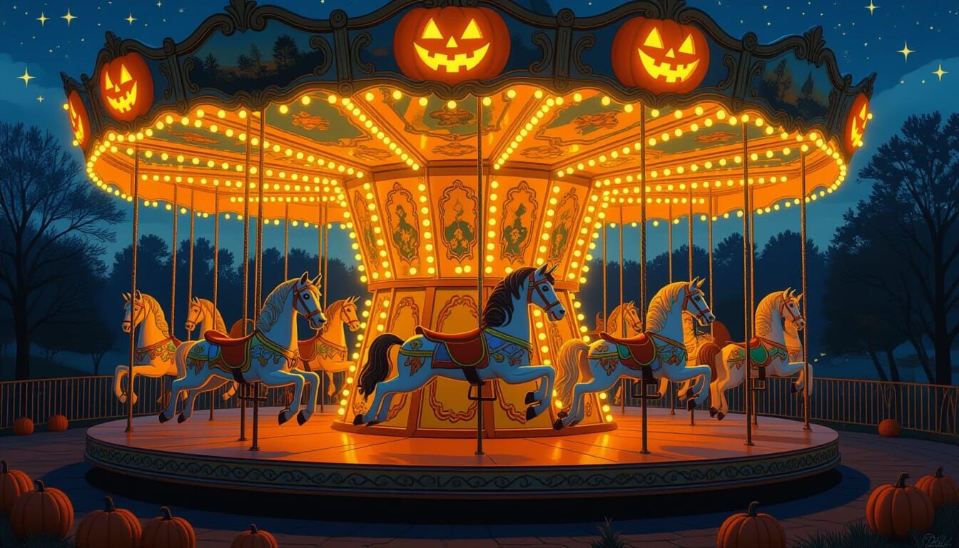 Enchanting Pumpkin Carousel at Twilight