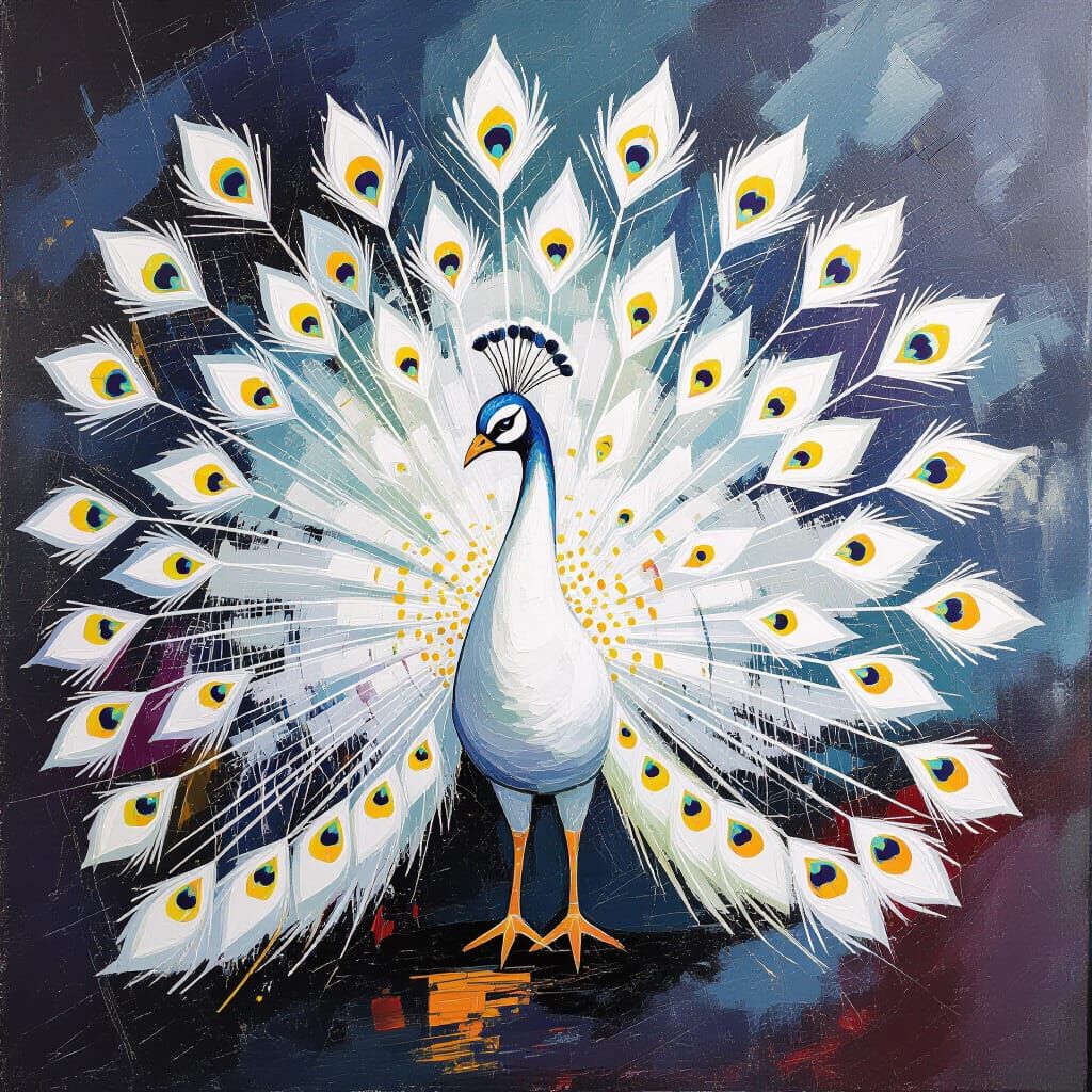 White Peacock in Abstract Expressionist Style