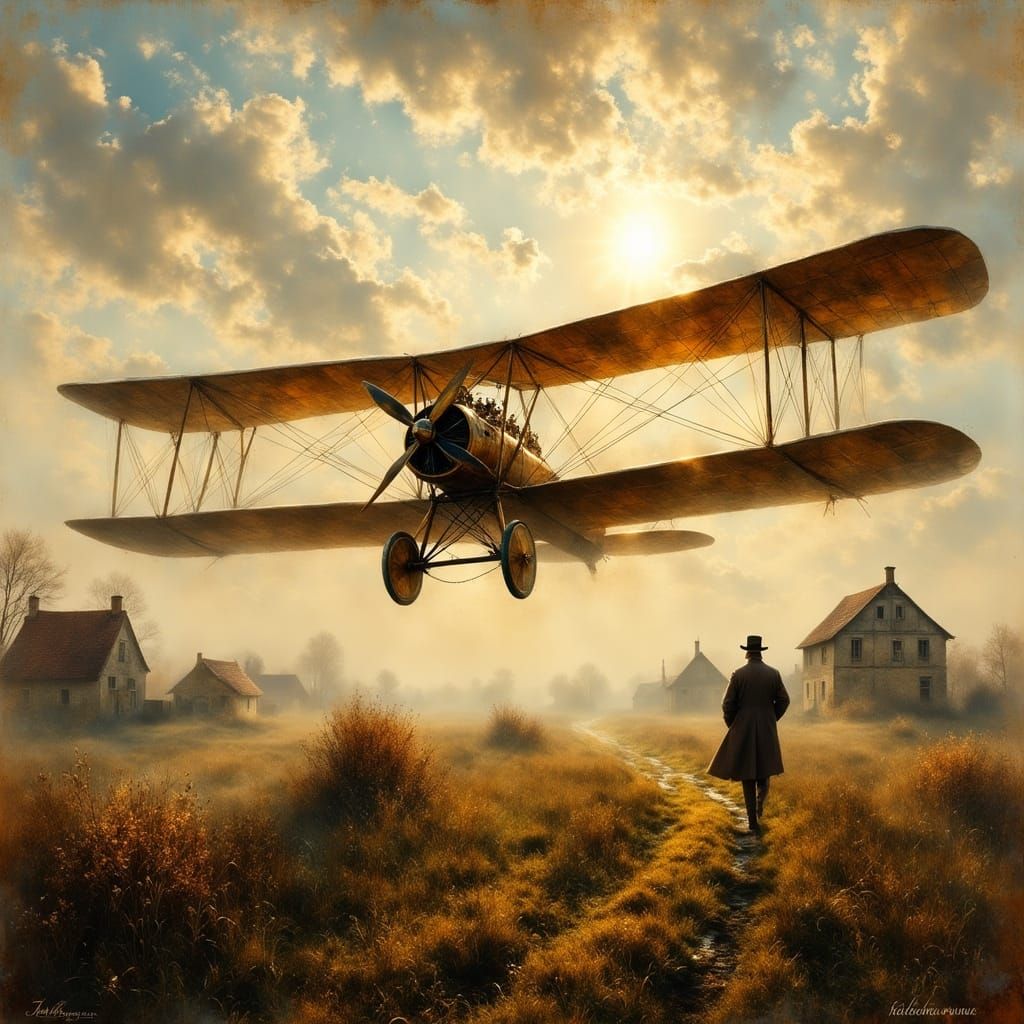 Early Morning Flight of the First Four-Wing Airplane