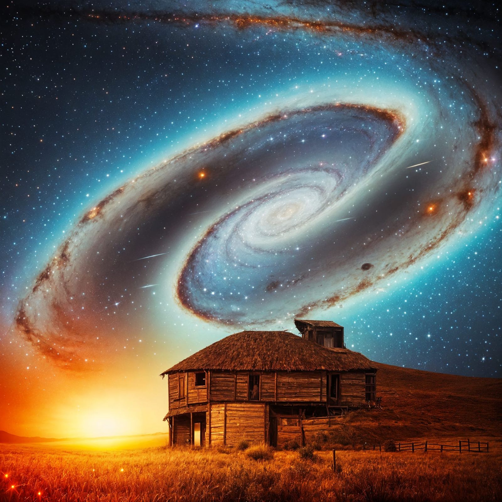 Epic Night Sky: Spiraling Galaxies and Shooting Stars